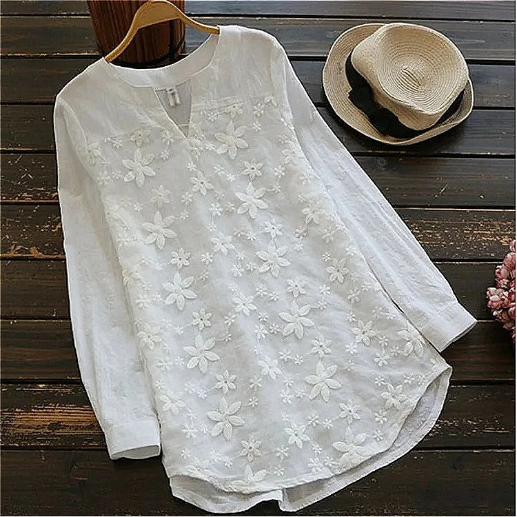 Cotton & Polyester Summer Blouse - Embroidered